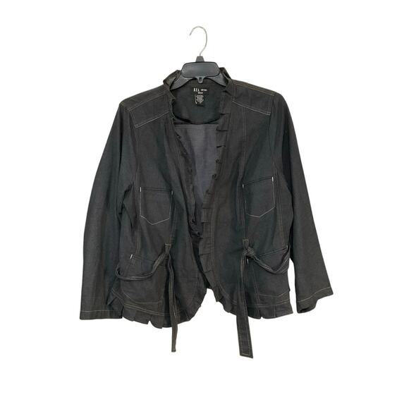 D.F.A. New York Jackets & Blazers - D.F.A New York Dark Grey Ruffle Jacket Tie Front High Neck Sz 1X Plus Steampunk